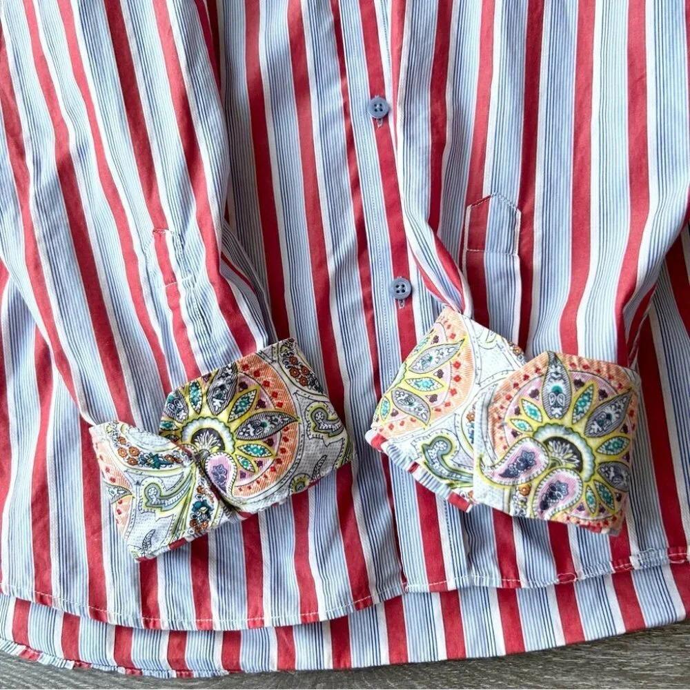 Report Collection Striped Pattern Paisley Pattern Cuffs Button Down Shirt - Picture 9 of 16